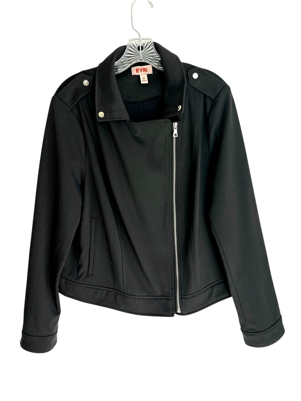 EVRI Ponte Moto Jacket in Mineral Black Asymmetrical Front Zipper Size OX = 14W